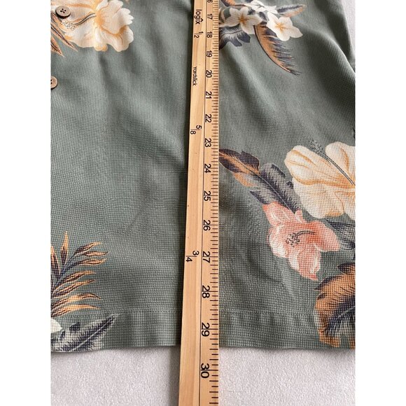 Izod Mens XL Hawaiian Floral Shirt 100% Silk Sage Green Short Sleeve Button-Up - Picture 4 of 8